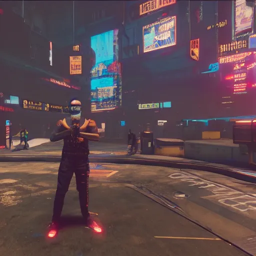 Image similar to 2 1 savage t pose in cyberpunk 2 0 7 7, gameplay screenshot, detailed