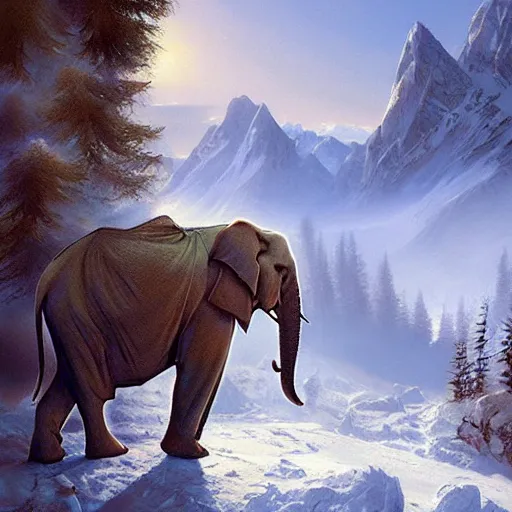 Prompt: ghost elephants in the Alps, Darrell K Sweet, artstation, concept art, digital art