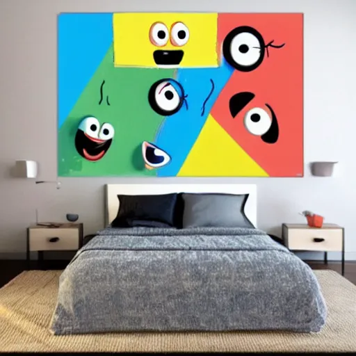 Prompt: a happy good bean moving boxes from on top of a bed to the floor art in the style of pixar