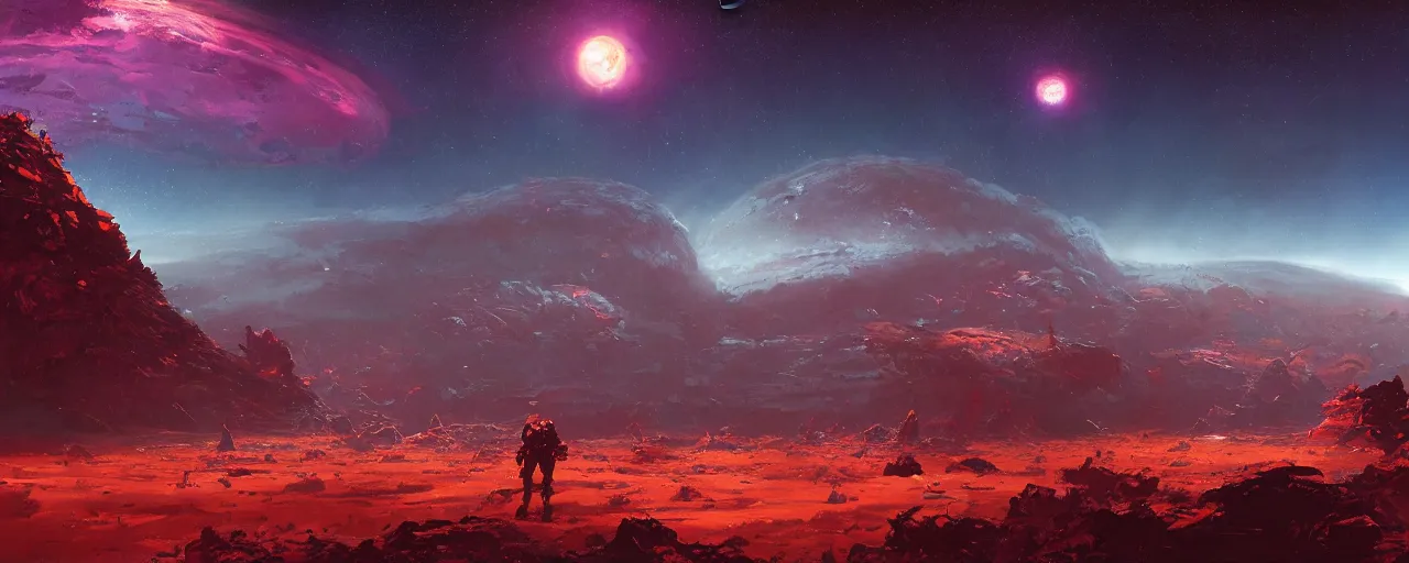 Image similar to ” outer planet with clear sky and vast plains, [ cinematic, detailed, epic, widescreen, opening, establishing, mattepainting, photorealistic, realistic textures, octane render, art by paul lehr ] ”