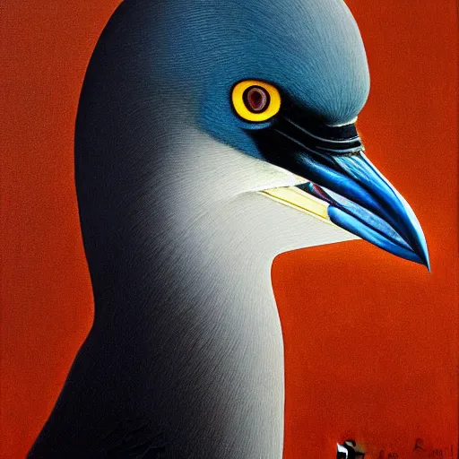 Image similar to painting of hybrid black crowned night heron with pointy cat ears, cat eyes, calico pattern, cat paws, intercrossed animal, mixture animal, by zdzislaw beksinski, by tiffany bozic, by chris buzelli