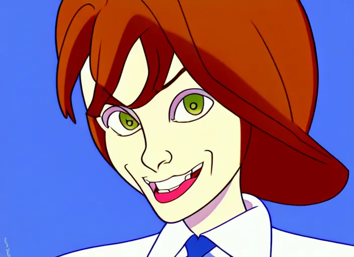 Image similar to a shaded animation cel of dana scully, sharp detail, realistic anatomy, in the style of western cartoons, by don bluth, filmation, toei animation, studio trigger, studio ghibli, 5 k, artstation trending