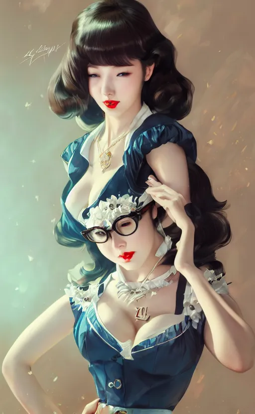 Image similar to a pin up and beautiful fashion charming dreamlke korea girl with lv jewelry, character art, art by artgerm lau and kyoung hwan kim and and ilya kuvshinov and john singer sargent, hyperdetailed, 8 k realistic, symmetrical, frostbite 3 engine, cryengine, dof, trending on artstation, digital art