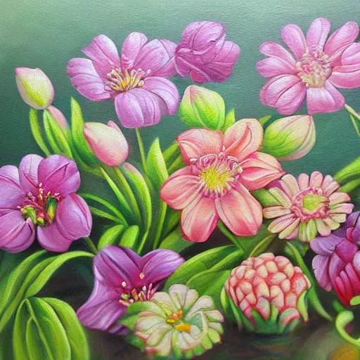 Image similar to highly detailed isometric flower oil painting