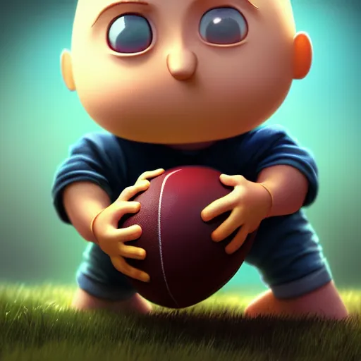 Image similar to baby stewie with a football shaped head, huggy wuggy from poppy playtime video game, fullbody, ultra high detailed, glowing lights, oil painting, greg rutkowski, charlie bowater, beeple, unreal 5, daz, hyperrealistic, octane render, rpg portrait, dynamic lighting, fantasy art, beautiful face