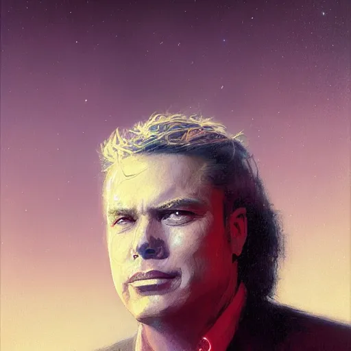 Prompt: portrait of hollywood agent gary murdoch, who lives in a nissan sentra. by gaston bussiere, bayard wu, greg rutkowski, giger, maxim verehin, vaporwave background