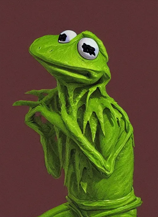 Image similar to portrait of Kermit the frog in The Thing (1982), intricate, highly detailed, centered, studio background, digital painting, artstation, concept art, smooth, sharp focus, illustration, artgerm, donato giancola, Joseph Christian Leyendecker, WLOP, Artgerm