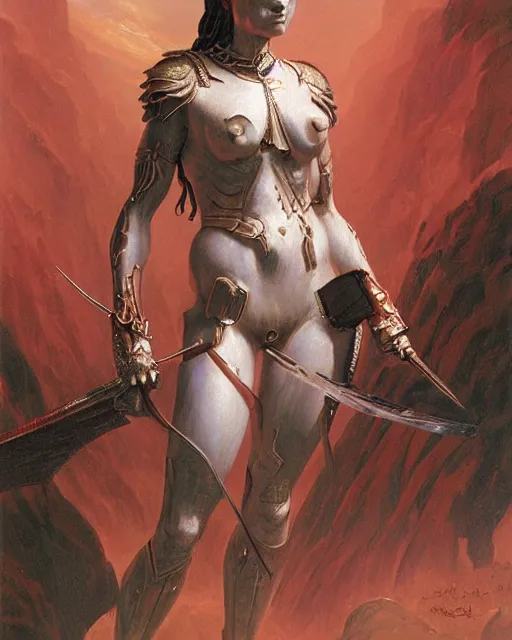 Image similar to a portrait of a shapely female warrior by boris valejo and Thomas Cole and Wayne Barlowe