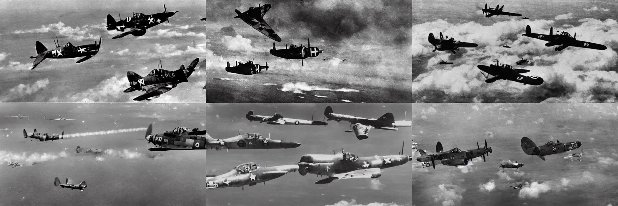 Prompt: World War II dogfight over the Pacific Ocean