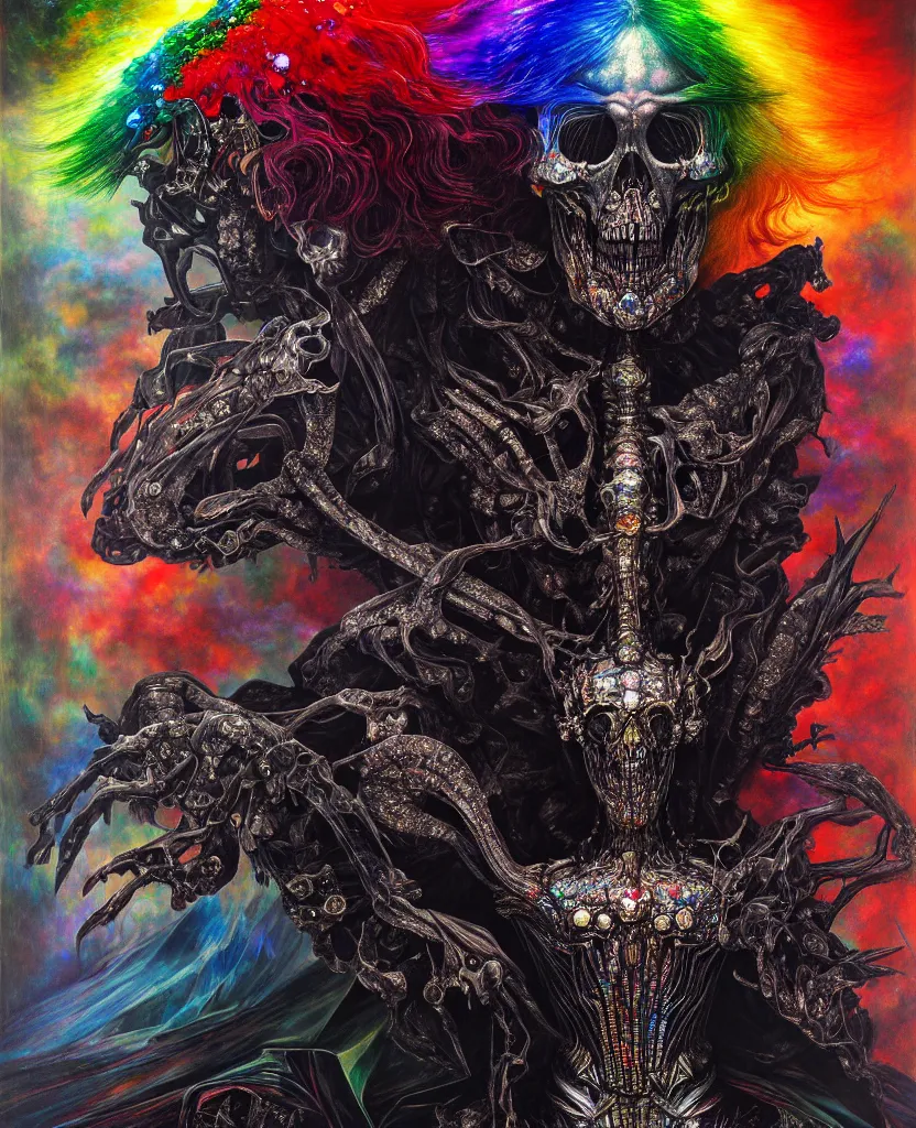 Prompt: realistic detailed image of ultra wrathful rainbow diamond iridescent mega chromed god of death, depth perception, depth of field, action horror by ayami kojima, neo - gothic, gothic, part by adrian ghenie and gerhard richter. art by wojtek siudmak, masterpiece