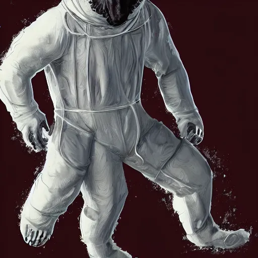 Image similar to portrait of full body bear beast-man wearing a hazmat suit, digital art, concept art, highly detailed, sharp focus