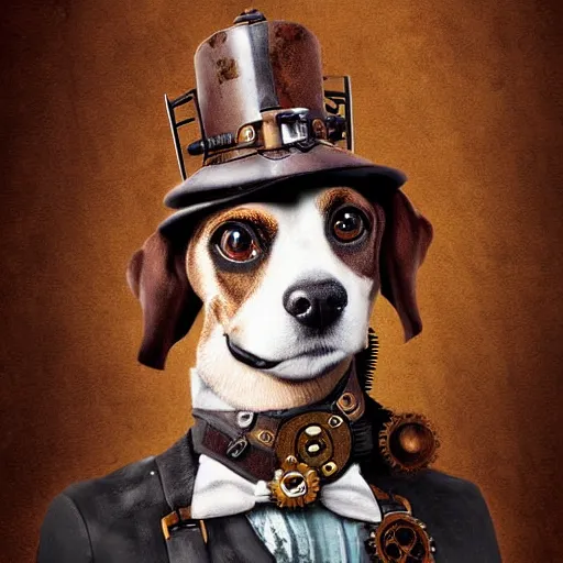 Image similar to a steampunk dog, digital art, hyperrealistic