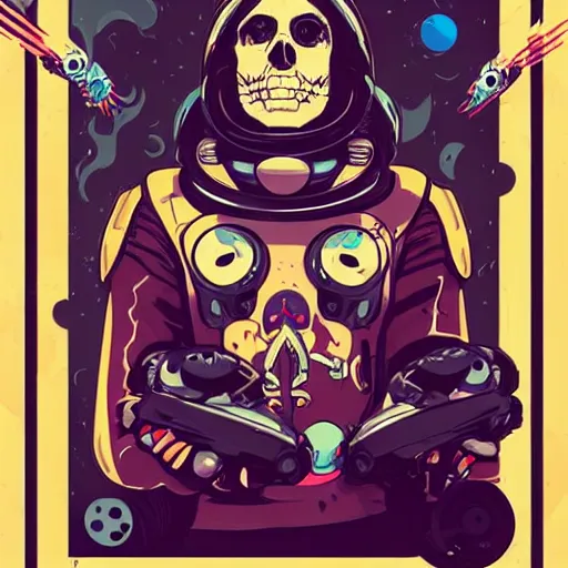 Image similar to portrait skull girl astronaut by petros afshar, tom whalen, mucha, laurie greasley, pokemon by greg rutkowski