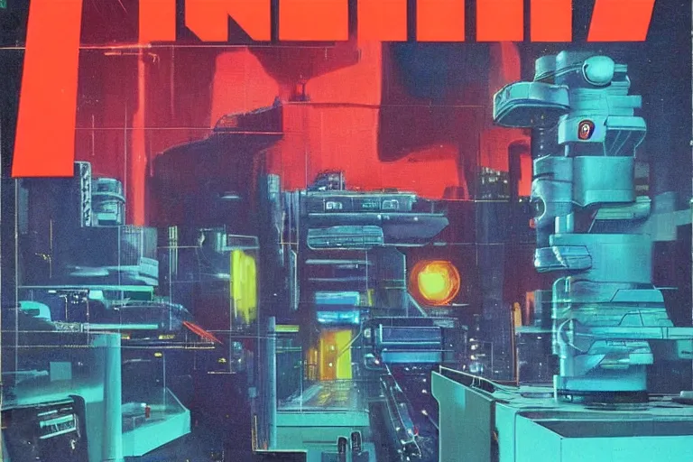 Prompt: 1979 OMNI Magazine Cover of dentures. in cyberpunk style by Vincent Di Fate