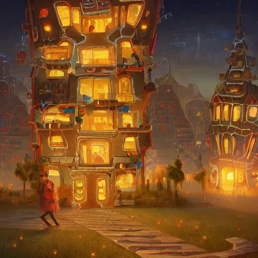 Image similar to futuristic gingerbread house in Night City, by Klaus Pillon, 4K, digital art, highly detailed, sharp, high energy