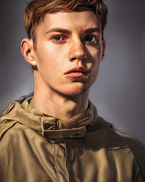 Prompt: portrait of a heroic young man, art by denys tsiperko and bogdan rezunenko, hyperrealism