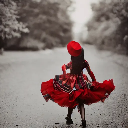 Image similar to fine art portrait photography half - length portrait of stunning girl in a red hat and black dress, kodak portra 4 0 0, 8 k, soft light, volumetric lighting, highly detailed,,