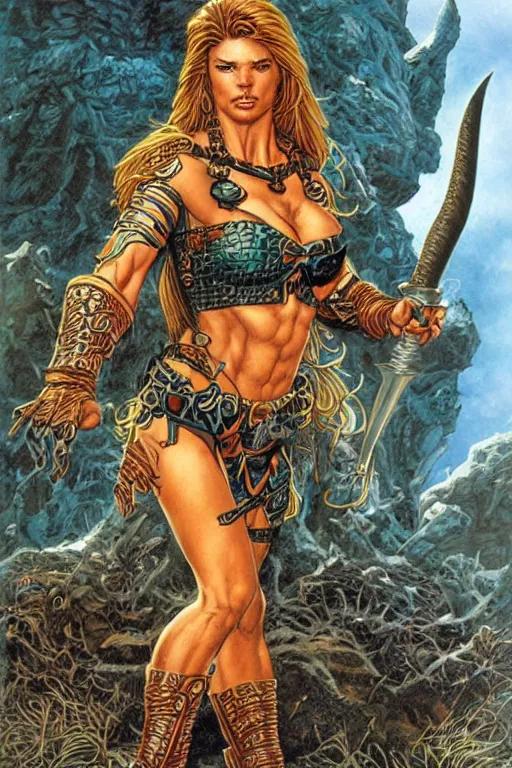 Image similar to A beautiful female warrior by larry Elmore, Jeff easley and Boris Valejo and Julie Bell