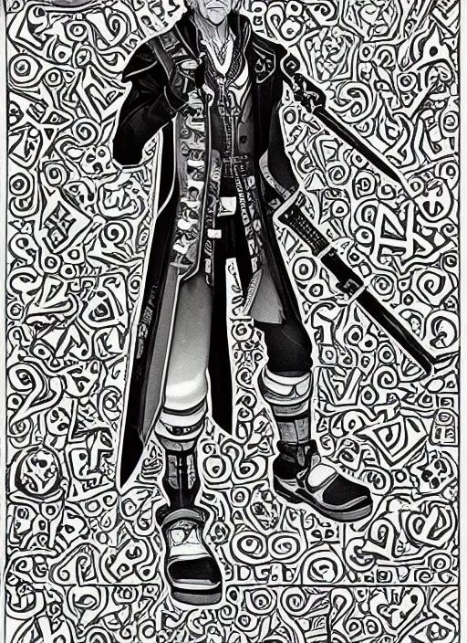 Image similar to joe biden as a kingdom hearts keyblade villain, official square enix hand painted line art, intricate design, high definition, delicate patterned, fantasy, fashionable rpg clothing