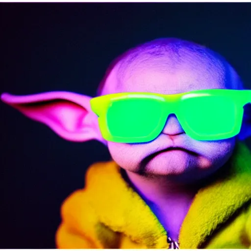 portrait of baby yoda wearing sunglasses, blue and, Stable Diffusion