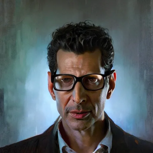 Image similar to hyperrealistic portrait of a man as jeff goldblum making a telephone noir call by jeremy mann and alphonse mucha, fantasy art, photo realistic, dynamic lighting, artstation, poster, volumetric lighting, very detailed faces, 4 k, award winning