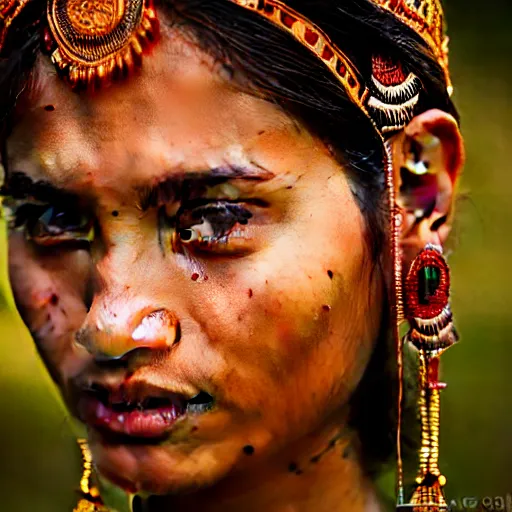 Image similar to portrait of a stunningly beautiful and alluring nepalese tribal female, depth of field, zeiss lens, detailed, symmetrical, centered, fashion photoshoot, by annie leibovitz and steve mccurry, david lazar, jimmy nelsson, breathtaking, 8 k resolution, extremely detailed, beautiful, establishing shot, artistic, hyperrealistic, beautiful face, octane render