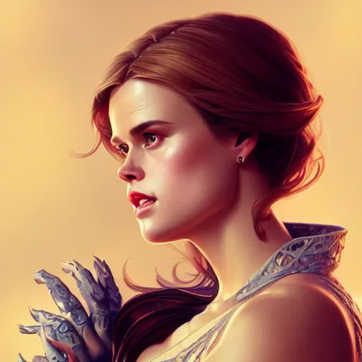 Image similar to beautiful striking Alice Eve , intricate, elegant, highly detailed, digital painting, artstation, concept art, smooth, sharp focus, illustration, art by artgerm and greg rutkowski and alphonse mucha and loish and WLOP