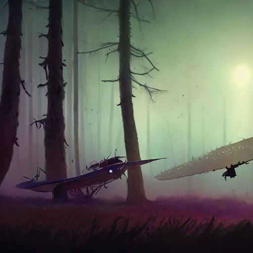 Image similar to a young pilot next to his crashed plane in a magical forest, with fog in the distance, steampunk, an epic fantasy, dramatic lighting, cinematic, establishing shot, extremely high detail, photorealistic, cinematic lighting, artstation, by simon stalenhag, christopher nolan