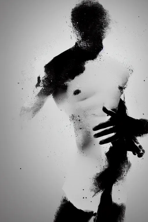 Prompt: white background with white slhouette of man with black strokes around him and energy radiating from his heart, grainy, noise, gradient, 3 d render, glossy, matte painting trending on artstation