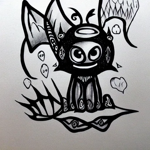 Image similar to sharpie drawing with a black outline of a cute monster