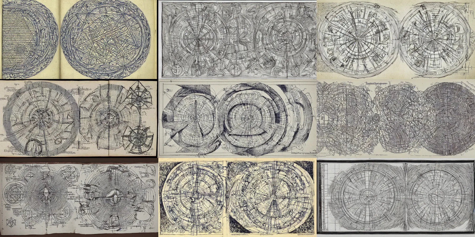 Prompt: blueprints for how to summon a demon of gluttony, scan of codex seraphinianus, sacred geometry, celestial angles