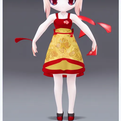 Image similar to cute fumo plush of a girl in a red and gold patterned dress, stylized material bssrdf, vray, anime girl