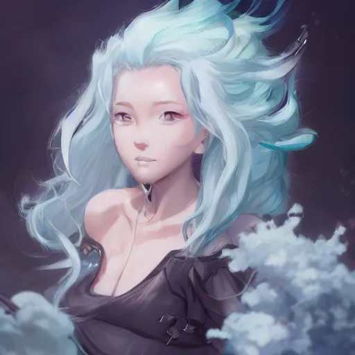 Image similar to character concept art of an anime stormy cloud goddess | | cute - fine - face, pretty face, realistic shaded perfect face, fine details by stanley artgerm lau, wlop, rossdraws, james jean, andrei riabovitchev, marc simonetti, and sakimichan, tranding on artstation