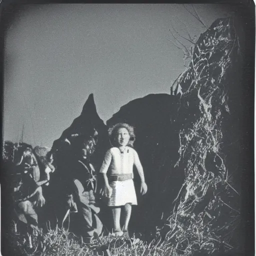 Image similar to polaroid photograph of aliens visiting earth, 1 9 5 0