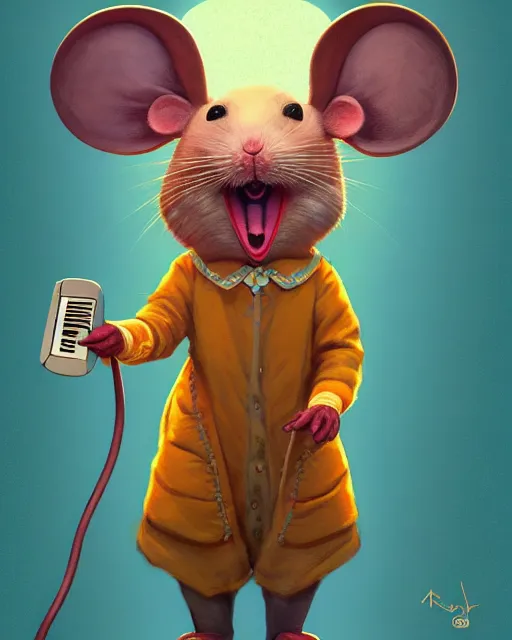 Image similar to anthropomorphic art of anthropomorphic mouse singing in microphone, victorian bright clothing by artgerm, victo ngai, ryohji hase, artstation, highly detailed digital painting, smooth, global illumination, fantasy art by greg rutkowsky, karl spitzweg