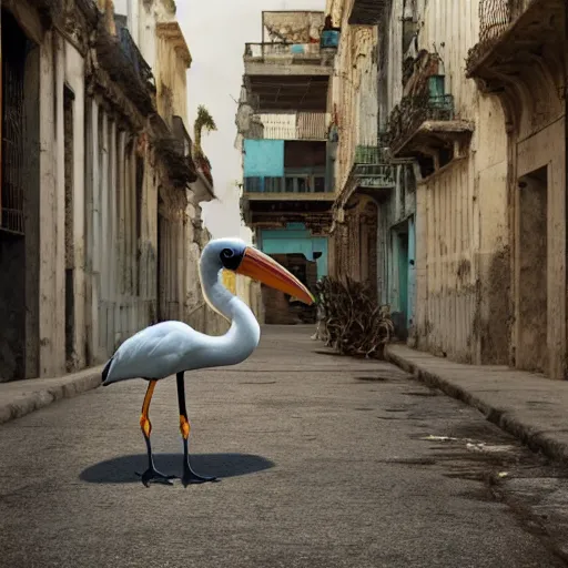 Image similar to spoonbills, toucans, and hornbills in old havana by bo bartlett, realistic 3 d, hyperrealistic, super detailed, octane render, 8 k, depth of field, glossy surface, liquid texture, trending on behance, cgsociety, cinematic lighting