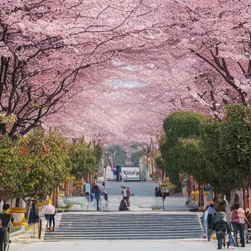 Image similar to a city inspired by china made of cherry blossoms and vines