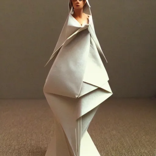 Prompt: origami figure of emma watson!!!!! _ elegant ( ( ( dress ) ) ) _ very detailed