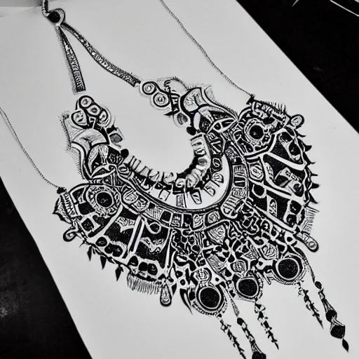 Prompt: black and white opulent feminine jewellery ornate necklace tattoo design sketch on paper