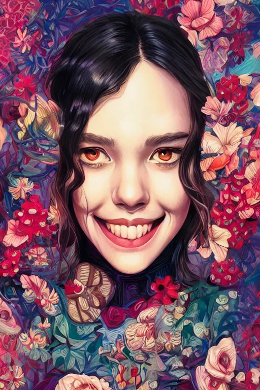 Image similar to a cute girl smiling, Tristan Eaton, victo ngai, artgerm, RHADS, ross draws