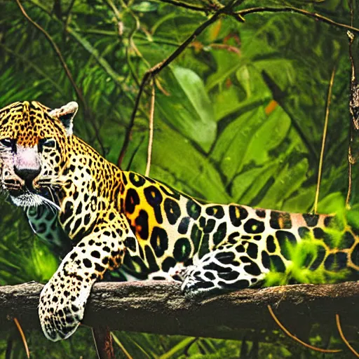 Image similar to a neon jaguar in the jungle