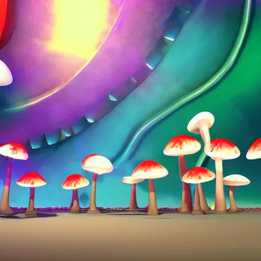 Prompt: anamorphic cartoon mushrooms dancing and having fun