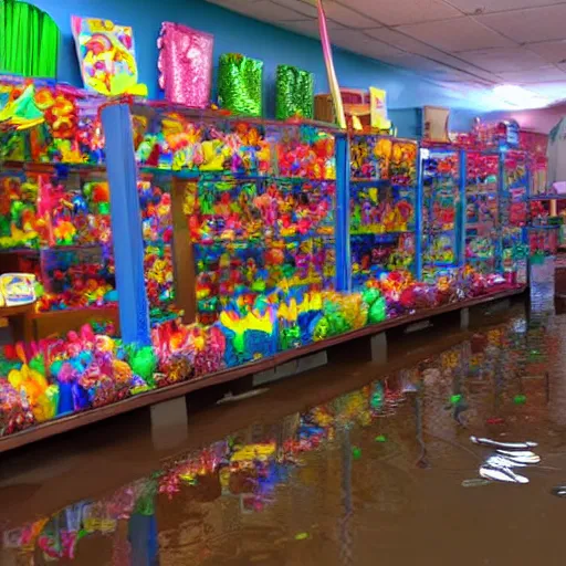 Prompt: flooded candy store