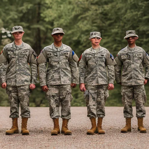 Image similar to a group of fox animals dressed in modern american military soldier uniforms, foxes animals, 8 5 mm f / 1. 4