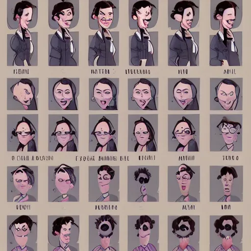 Image similar to a character expression sheet for a quirky female space engineer character in the style of an animated feature film concept art, detailed, beautiful digital painting, expressive, well drawn, expert, characterful, unique, emotive, emotional