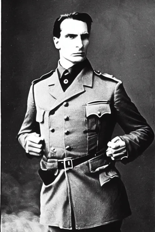 Image similar to patrick bateman as a french general during ww 1, black and white photography