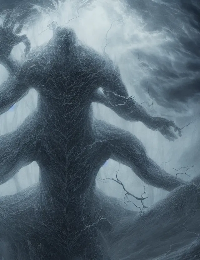 Image similar to A terrifying giant monster made of mist and ink, dramatic atmosphere, masterpiece digital painting by Alex Grey, Greg Rutkowski, 4k wallpaper
