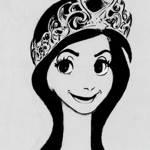 Image similar to milt kahl sketch of victoria justice as princess with hair tendrils