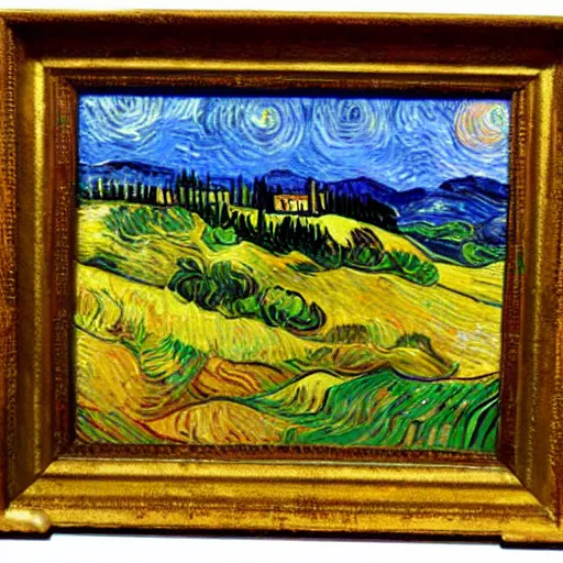 Prompt: tuscany hills during sunset, oil painting in style of van gogh