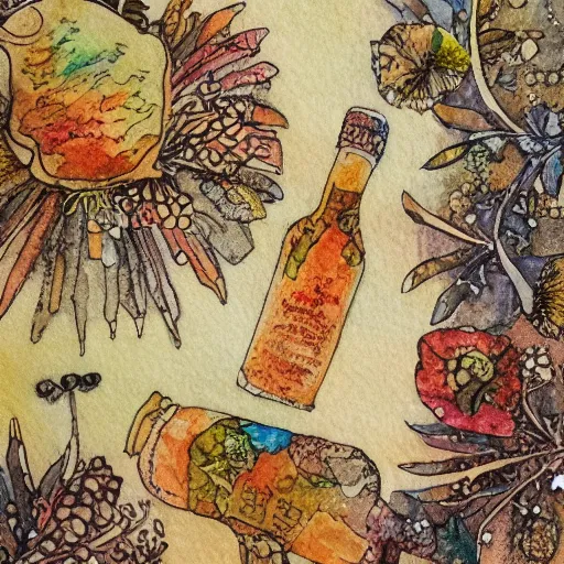 Prompt: a detailed illustration on alcohol ink on parchment